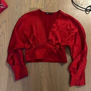 Zara Silk Red Crop Blouse
